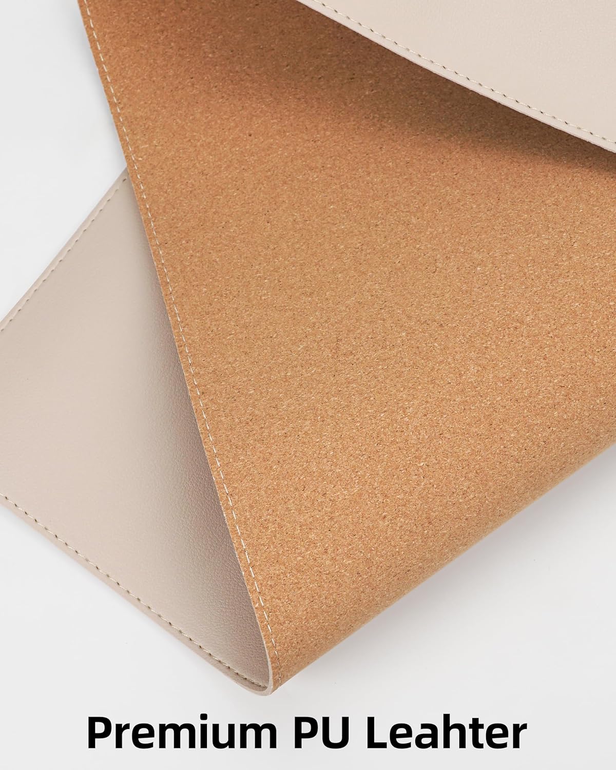 Desk Pad Mat 23.6"x13.7" - Waterproof Mouse Pad & Desk Protector, Non-Slip PU Leather for Gaming Keyboard/Mouse, Stitched Edge XL Office Desk Pad with Ergonomic Support(Beige)