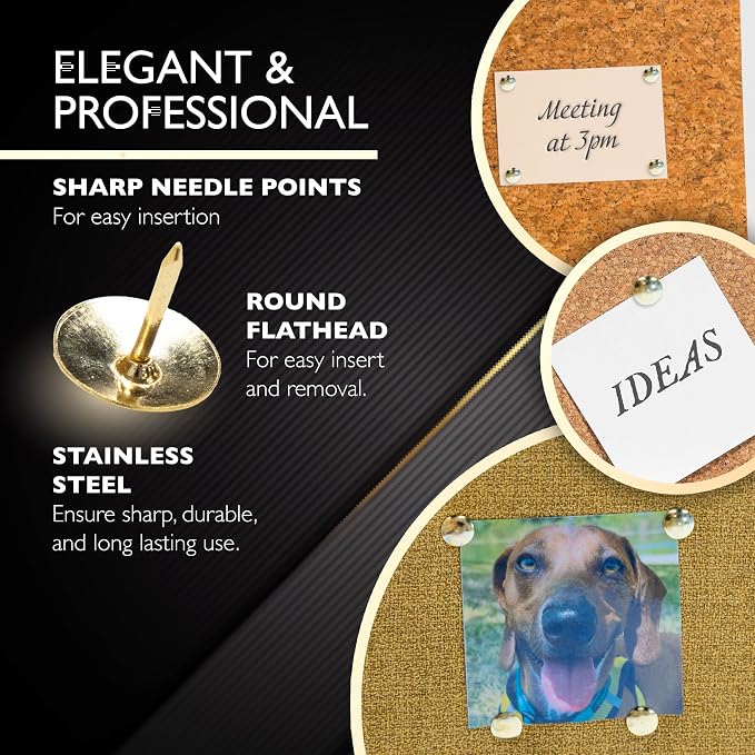 BAZIC Products Thumb Tacks, Brass Gold, 200 Ct - Image 3
