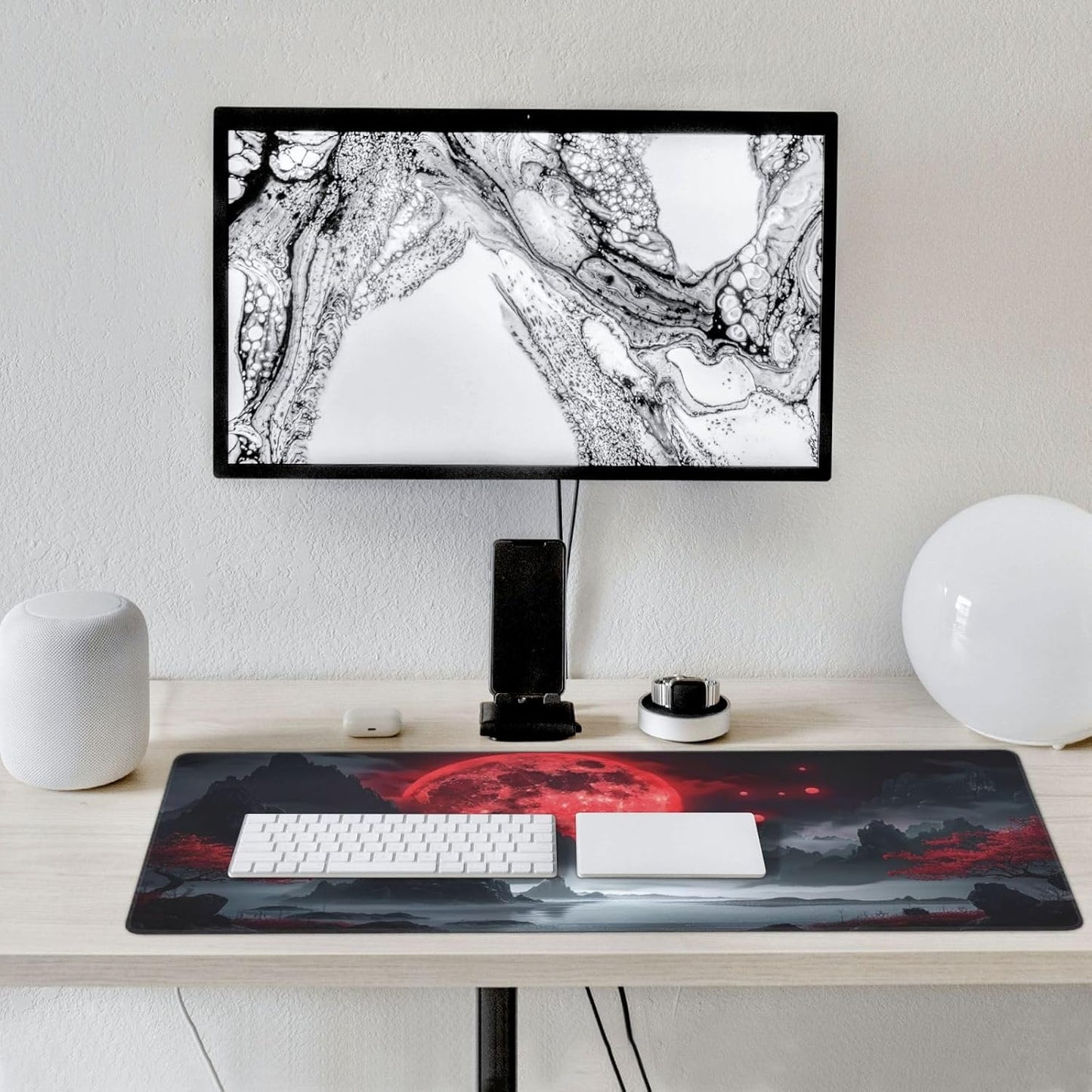 35.4 x 15.7 in, Waterproof XXL Large Mouse Pad for Desk, Extended Keyboard Mouse Mat for Computer Office, Big Laptop Mouse pad, Gaming Pc-Darkness Red Moon