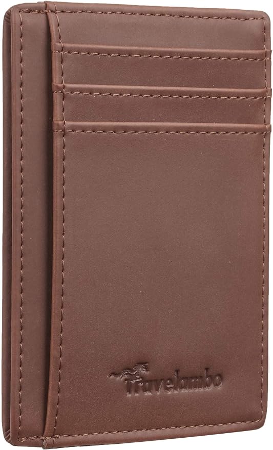 Travelambo Slim Wallet Front Pocket Minimalist Leather RFID Blocking Medium Size by Travelambo