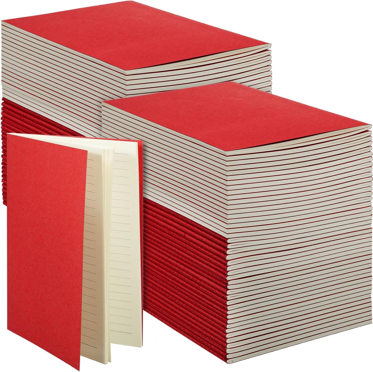 Sepamoon 150 Pack Kraft Notebook Journals 5.82 Inch x 4.13 Inch A6 Journal Softcover Notebooks Bulk for Kids Student Writing Sketch Travel Office Notepad with 48 Pages 24 Sheets, Lined (Red)
