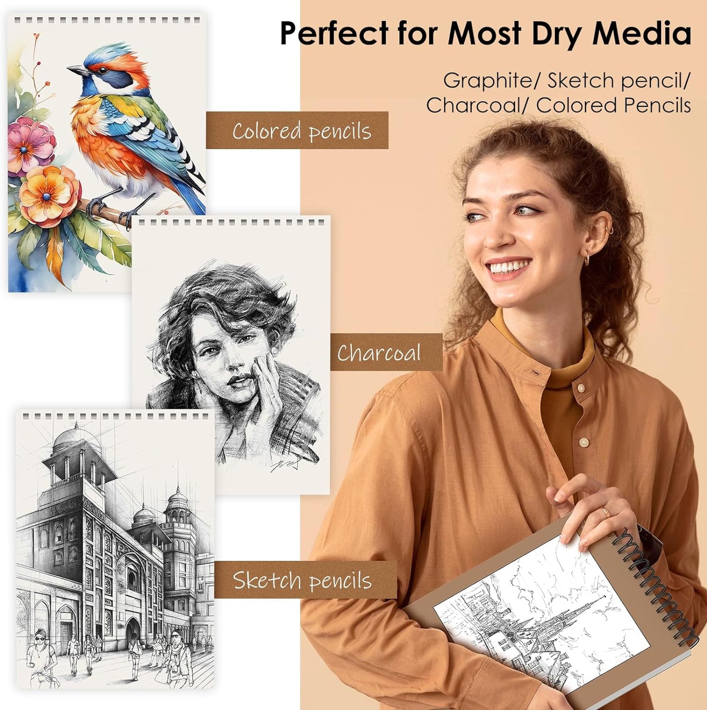 iBayam 9" x 12" Sketch Book Set, 2-Pack Spiral Bound Drawing Paper, 200 Sheets (68lb/100gsm) Premium Sketchbook, Acid-Free Art Drawing Painting Sketching Pad Supplies for Kids, Teens, Adults, Artists