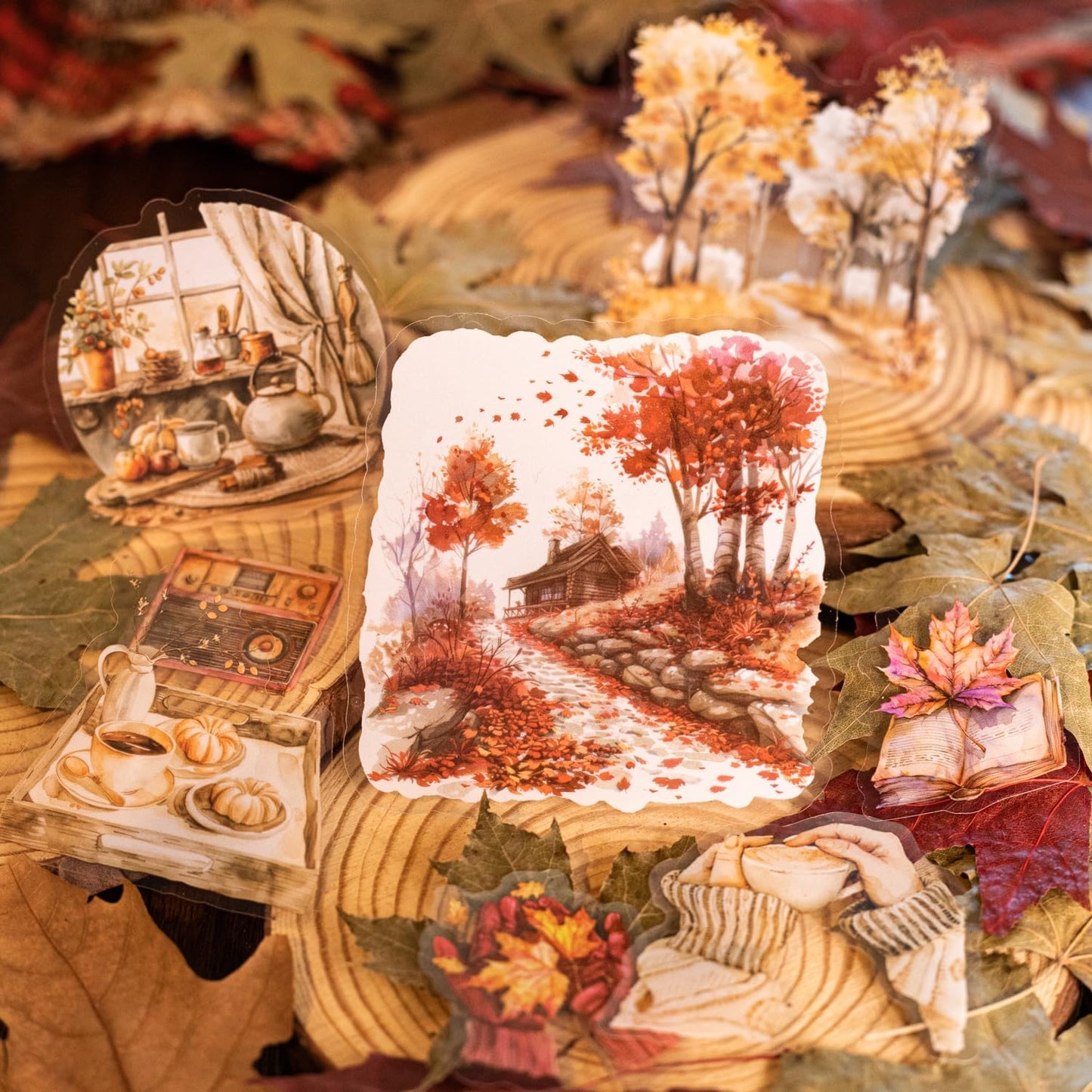 Autumn Diary PET Stickers Set, 100 Pcs Fall Ephemera for Scrapbooking, Journaling, DIY Crafts, and Art Supplies