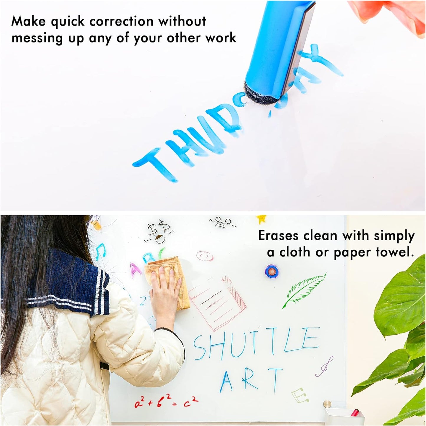Dry Erase Markers, Shuttle Art 60 Bulk Pack 15 Colors Magnetic Whiteboard Markers with Erase, Fine Point Dry Erase Markers Perfect for Writing on Whiteboards, Glass, Mirror for School Office Home