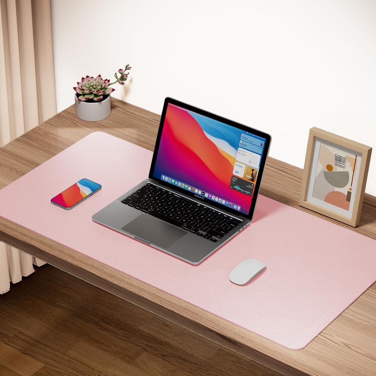 Boutilon Leather Desk Pad Protector,Non-Slip Mouse Pad,Laptop Desk Pad,Office Mouse Mat,Waterproof Leather Desk Blotter,Desk Writing Pad for Office and Home (L-Light Pink,35"x 17")