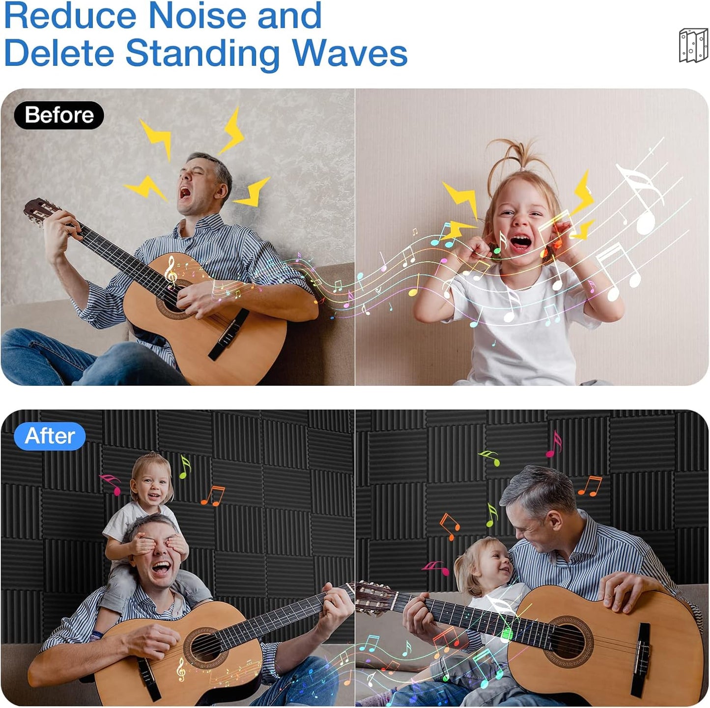 48 Pack Sound Proof Foam Panels for Walls,2" X 12" X 12"Self-Adhesive Foam Acoustic Panels Sound Absorbing,High Density Quick-Recovery Soundproof Wall Panels -Black