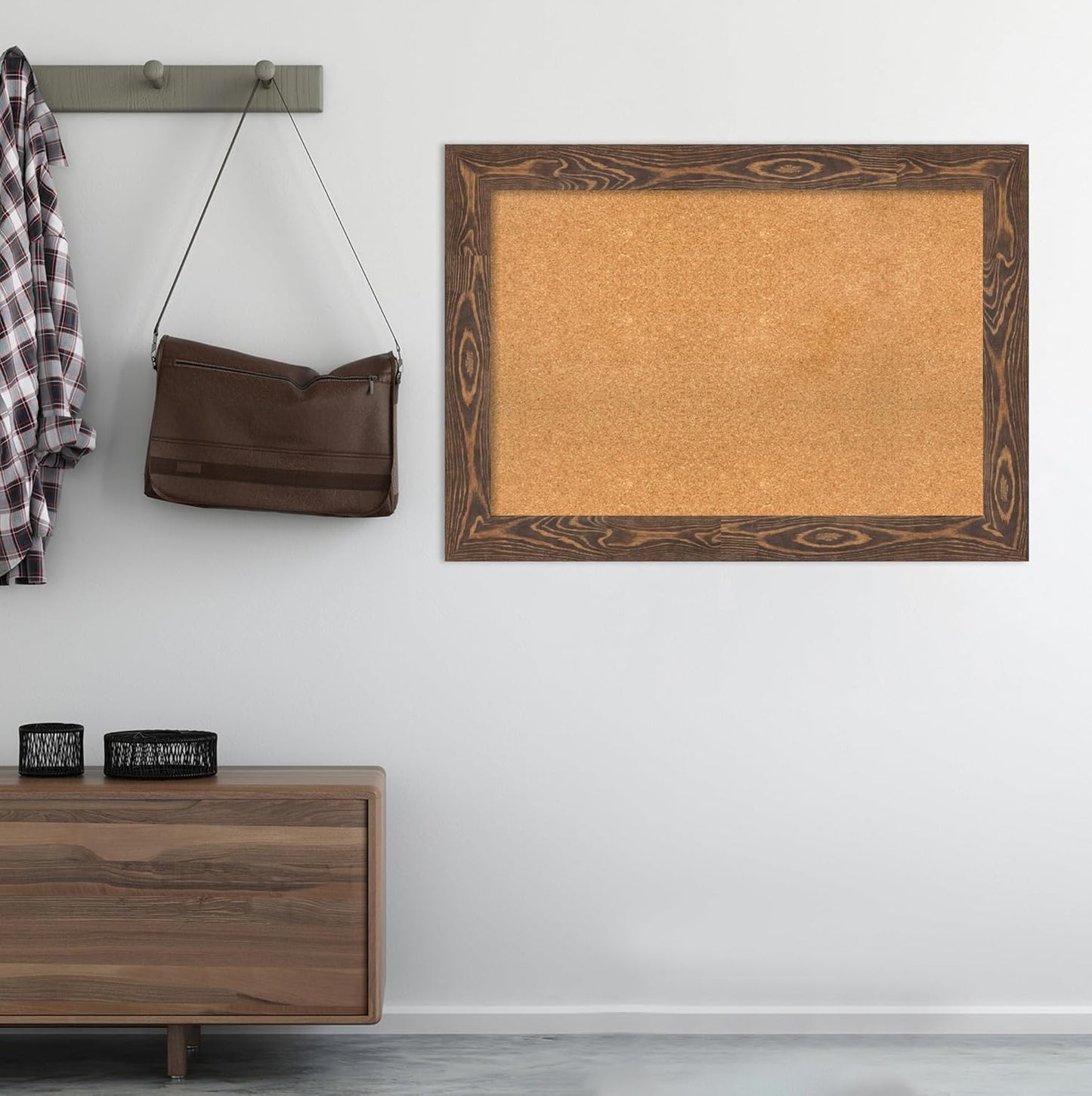 Amanti Art Natural Cork Board for Wall, 30x42 Vision Board with Brown Wood Frame, Large Corkboard Office Decor for Home Organization, Rustic Farmhouse Corkboard Pinboard to display items for home