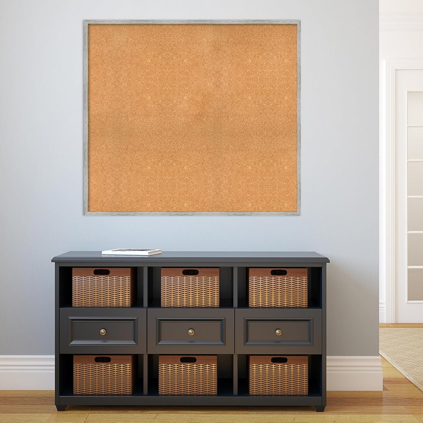 Amanti Art Natural Cork Board for Wall, 37x41 Vision Board with White Frame, Oversize Corkboard Office Decor for Home Organization, Cottage Corkboard Pinboard to Display Items for Home Organization