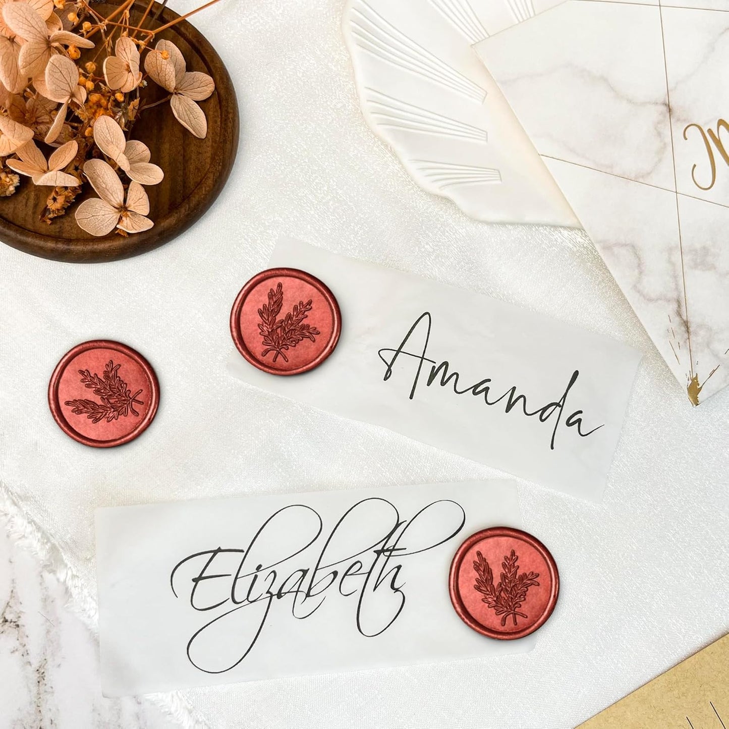 100Pcs Wax Seal Stickers Handmade Envelope Seals Self Adhesive Wax Stickers for Wedding Party Invitations, Envelope, Gift Wrap, Christmas(Rosemary Style, Red)