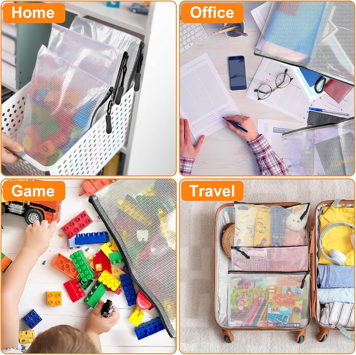 20pcs Plastic Mesh Zipper Pouch Bags, A3 17x12 Inches Extra Large Zipper Bags, Reusable Zipper Pouches for Classroom Office Supplies Organizing, Puzzles & Games, Board Game Organization