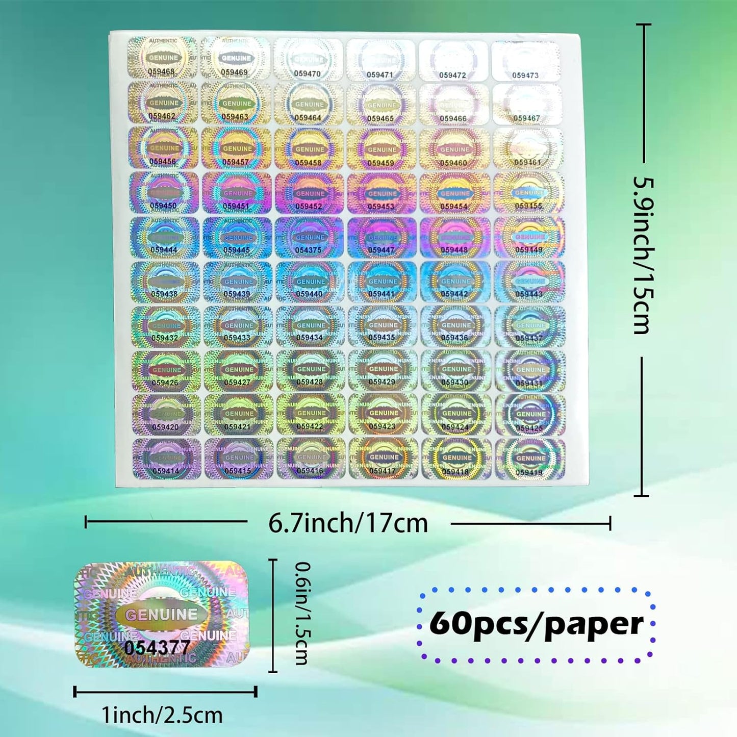 Holographic Tamper Evident Stickers 380pcs Security Sticker Warranty Void Seal Tamper Proof Labels with Unique Sequential Serial Numbering (1 X 0.6 Inch,GQYH)