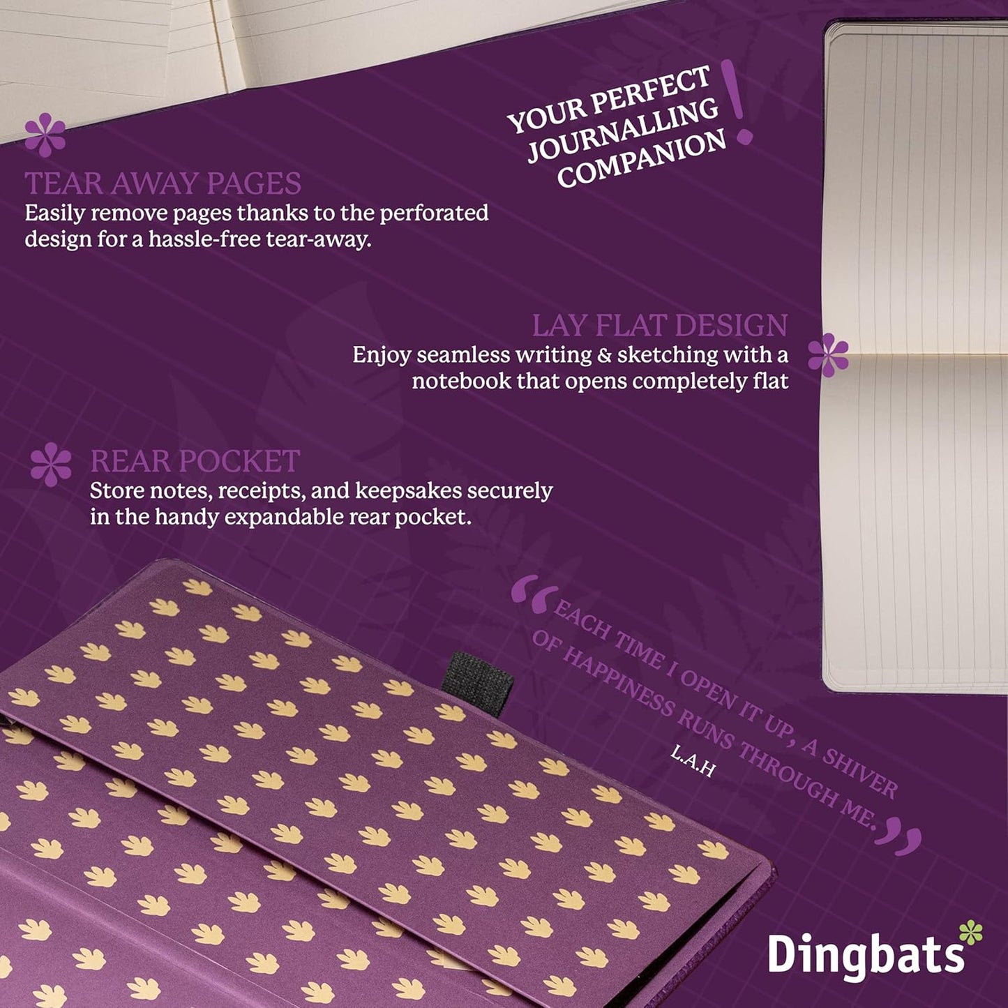 Dingbats* Wildlife Plain Writing Journal Notebook A5 - Vegan Leather Hardcover - Ideal for Work, Travel - Pocket, Elastic Closure, & Bookmark