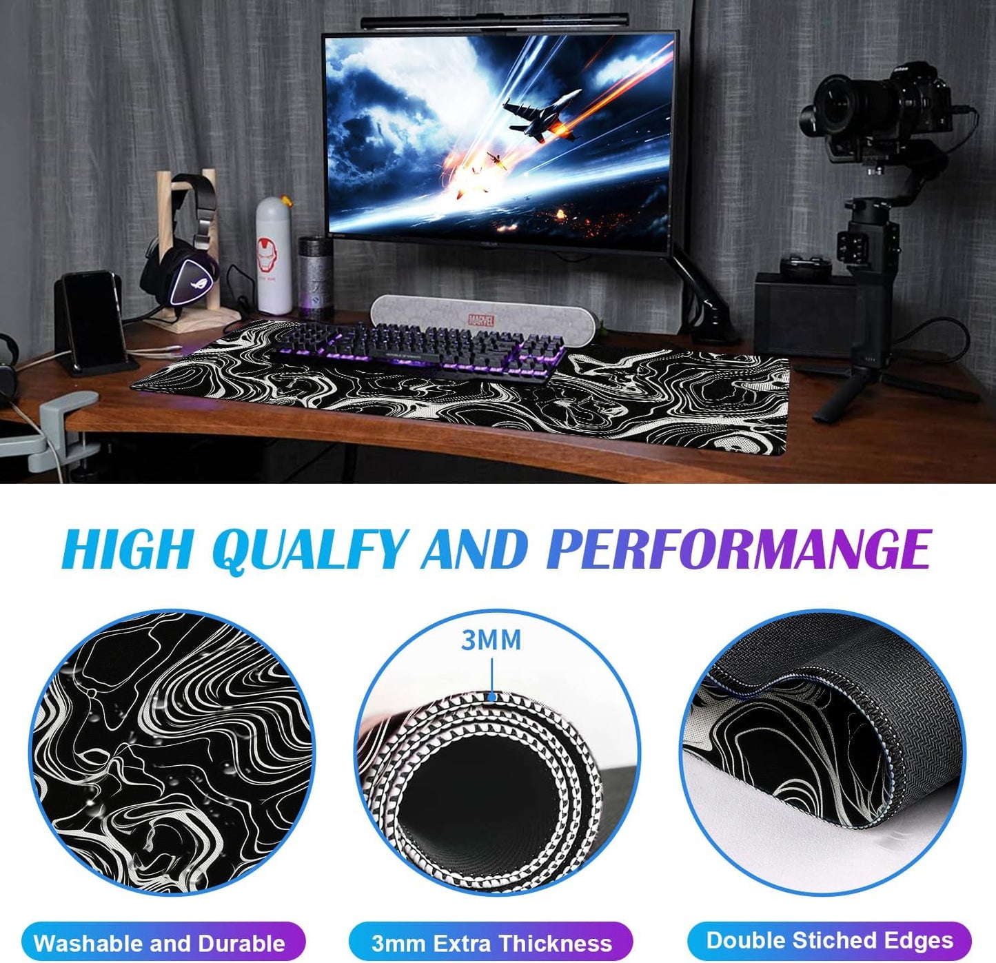 Minimalist Abstract Line XL Mouse Pad, Suitable for Home Office and Study Keyboard Mouse Pad 35.4 x 15.7 x 0.12 Inches