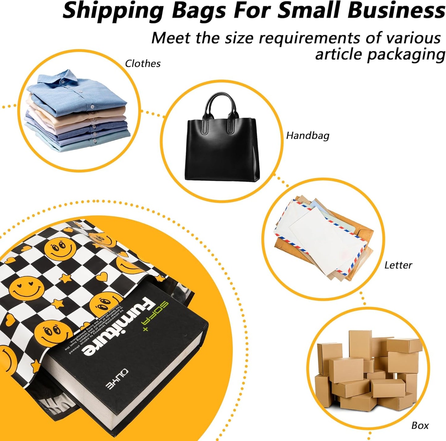 Poly Mailers 6x9 Inch 100 Pcs - Smiles Checkerboard Printed Shipping Bags, 2.4mil Thickness, Waterproof and Tear Resistant Mailing Envelopes, Self-Sealing Packaging Bags for Small Business