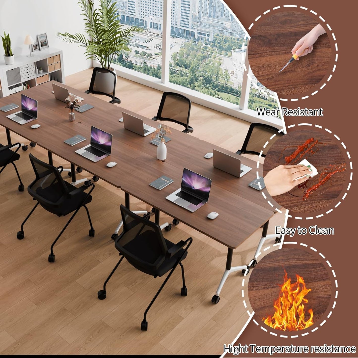 Conference Room Table with Flip-Top Design for Dynamic Meetings, Business Table Computer Desk with Heavy-Duty Frame,Foldable Seminar Meeting Tables for Home Office (6, A, 70.8IN)