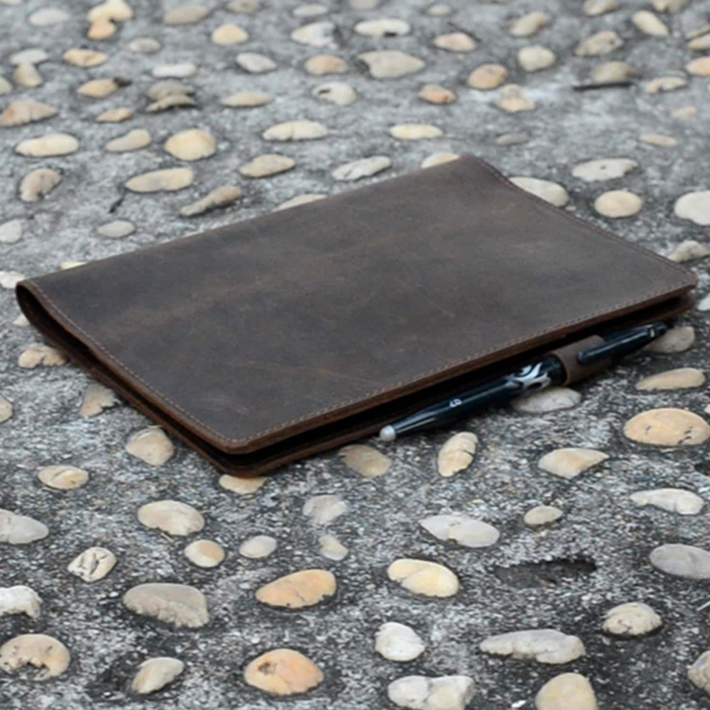 JJNUSA Compatible with Rocketbook Cover Smart Business Genuine Leather Notebook Cover for Everlast, Fusion, Wave, Moleskin A5 with Pen Loop & Business Card Holder, Executive 6" x 8.8" Darbrown