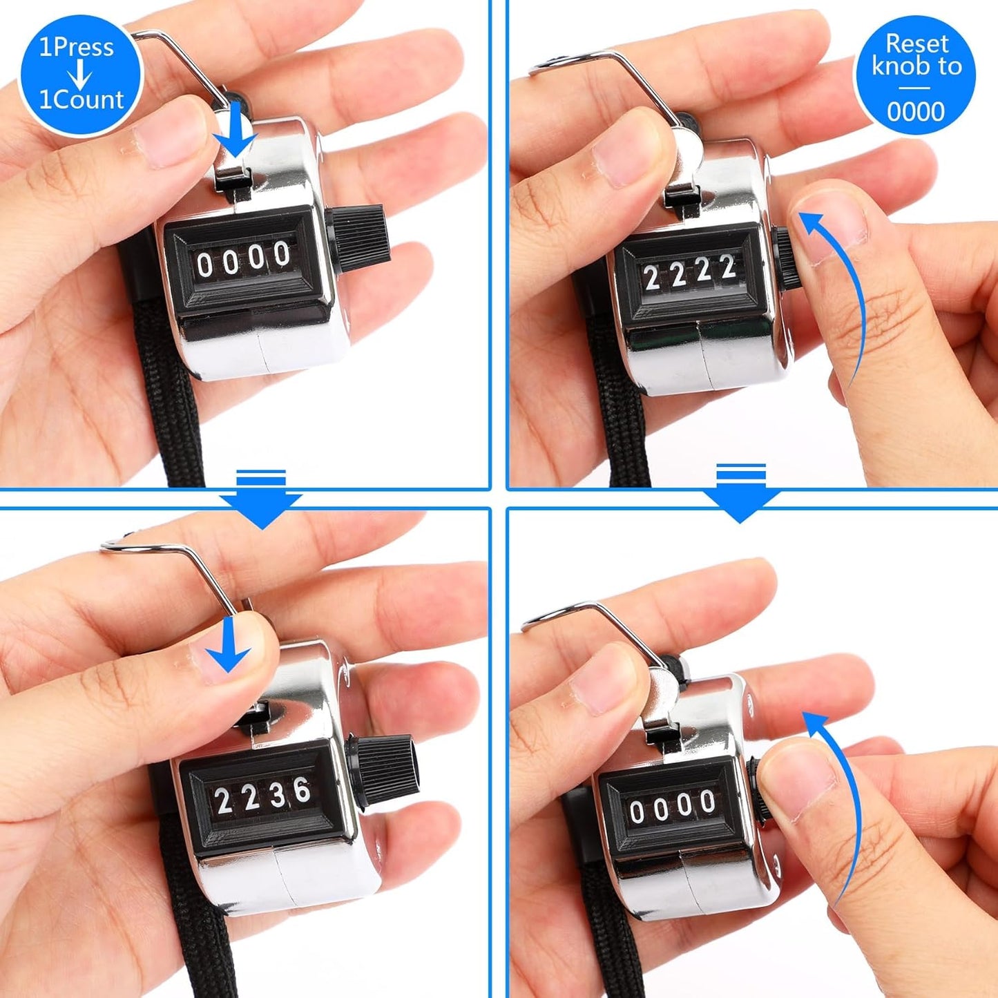 FEBSNOW Handheld Tally Counter Clicker 4 Digital Number Click Counter for School Event Golf Sports Office Stadium