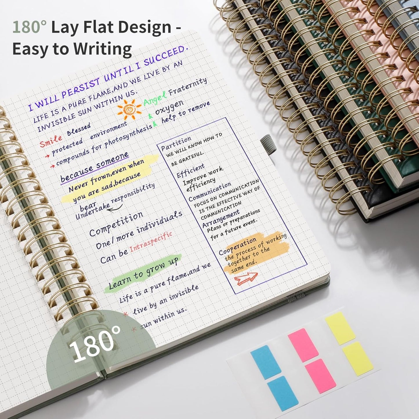 EMSHOI Spiral Graph Paper Notebook - 300 Pages, 100 GSM Thick Grid Notebook, B5 Large Hardcover Leather Journal for Women Men Work School Writing Engineering Graphing, 7.48" x 10.15", Light Green