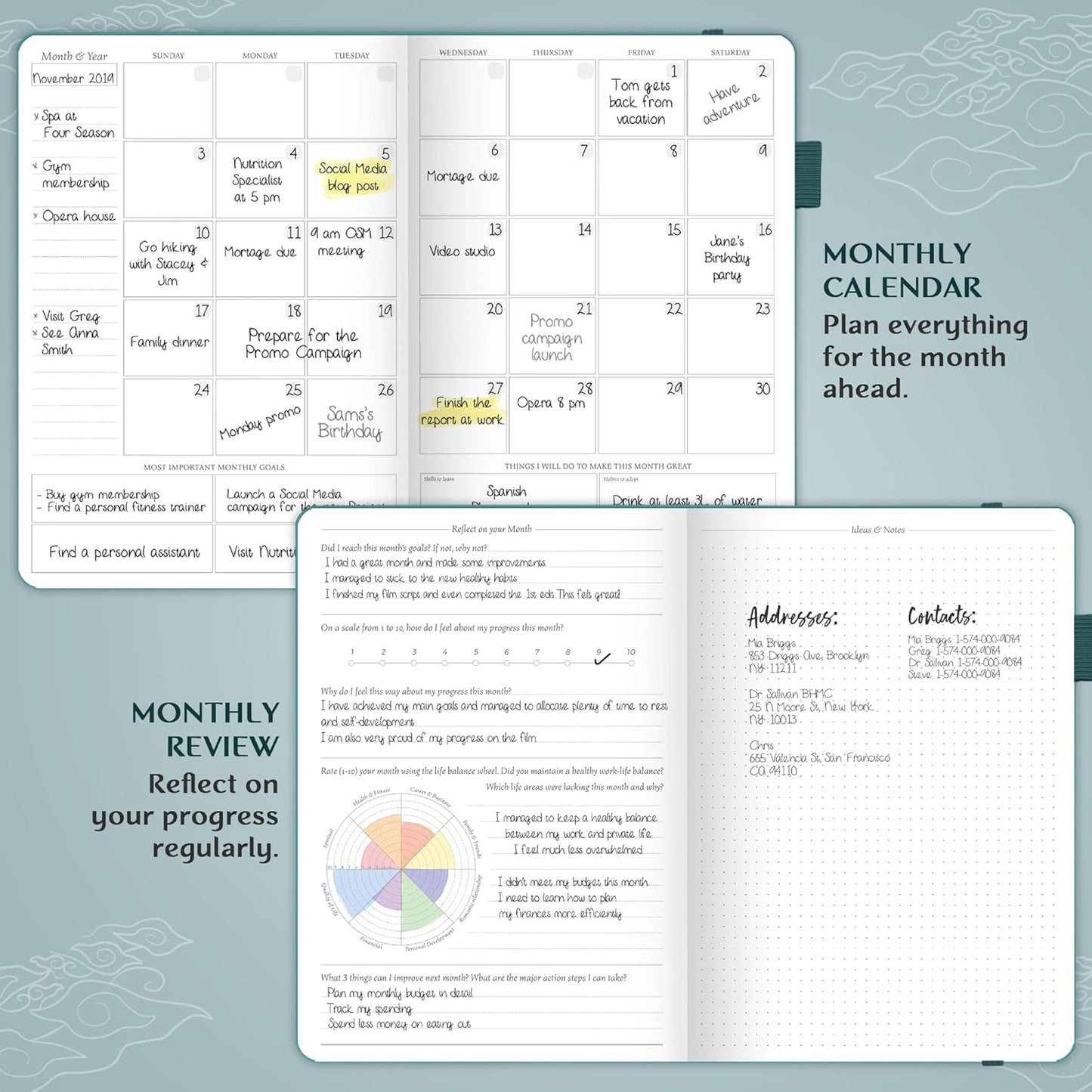 Legend Planner PRO – Deluxe Weekly & Monthly Life Planner to Increase Productivity and Hit Your Goals. Time Management Organizer Notebook – Undated – 7 x 10" Hardcover + Stickers – Dark Teal