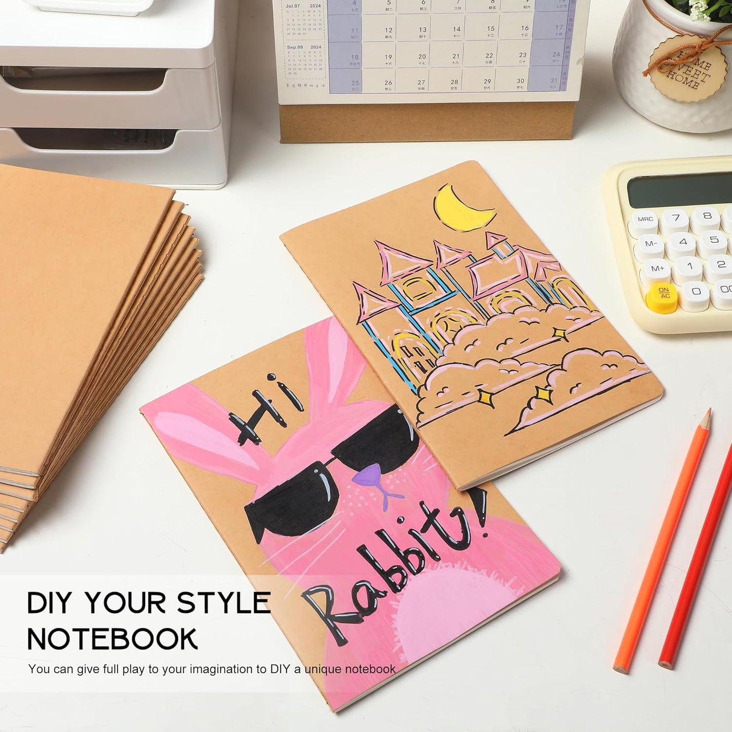 miikoul 4 Pack A5 Kraft Paper Notebook Lined Journal Bulk, 8.3 X 5.5 Inch, 60 Pages/30 Sheets, 80gsm, Travel Notebook Notepad for Adult, Students, Gift, Office, Back to School Supplies