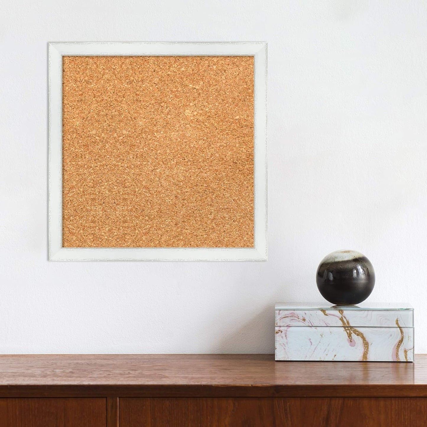Amanti Art Natural Cork Board for Wall, 13x13 Vision Board with White Frame, X-Small Corkboard Office Decor for Home Organization, Country Rustic Corkboard Pinboard to Display Items for Home