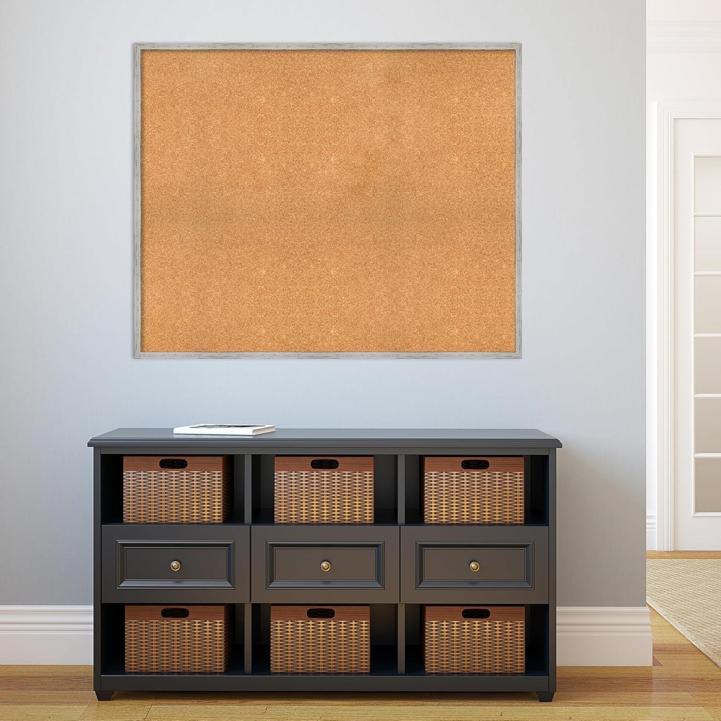 Amanti Art Natural Cork Board for Wall, 35x43 Vision Board with White Frame, Oversize Corkboard Office Decor for Home Organization, Cottage Corkboard Pinboard to Display Items for Home Organization