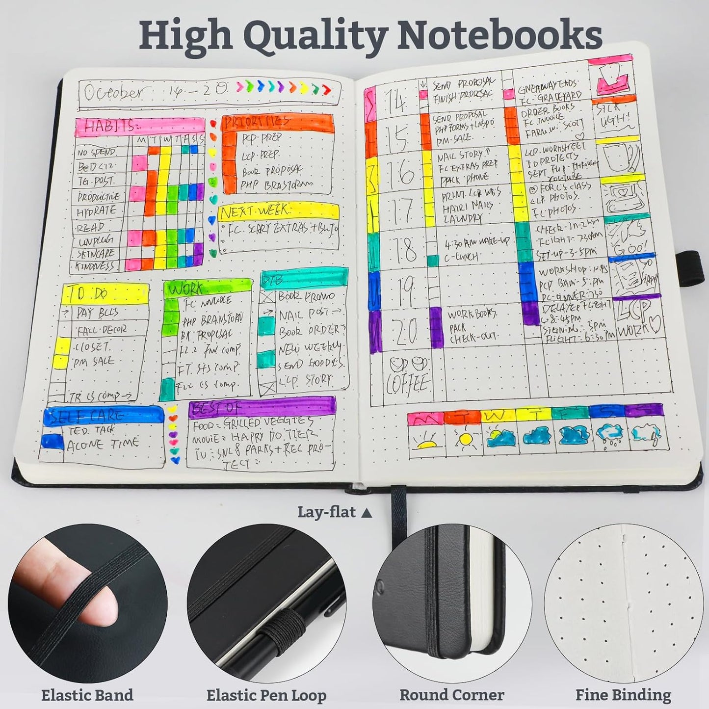 Hardcover Lined Bullet Dotted Journal Notebook, A5 140 192 Pages 100 120Gsm Paper College ruled for School,Work,Travel,and Daily Planning，5.7''*8.3'' (1, Black, A5 Dotted)