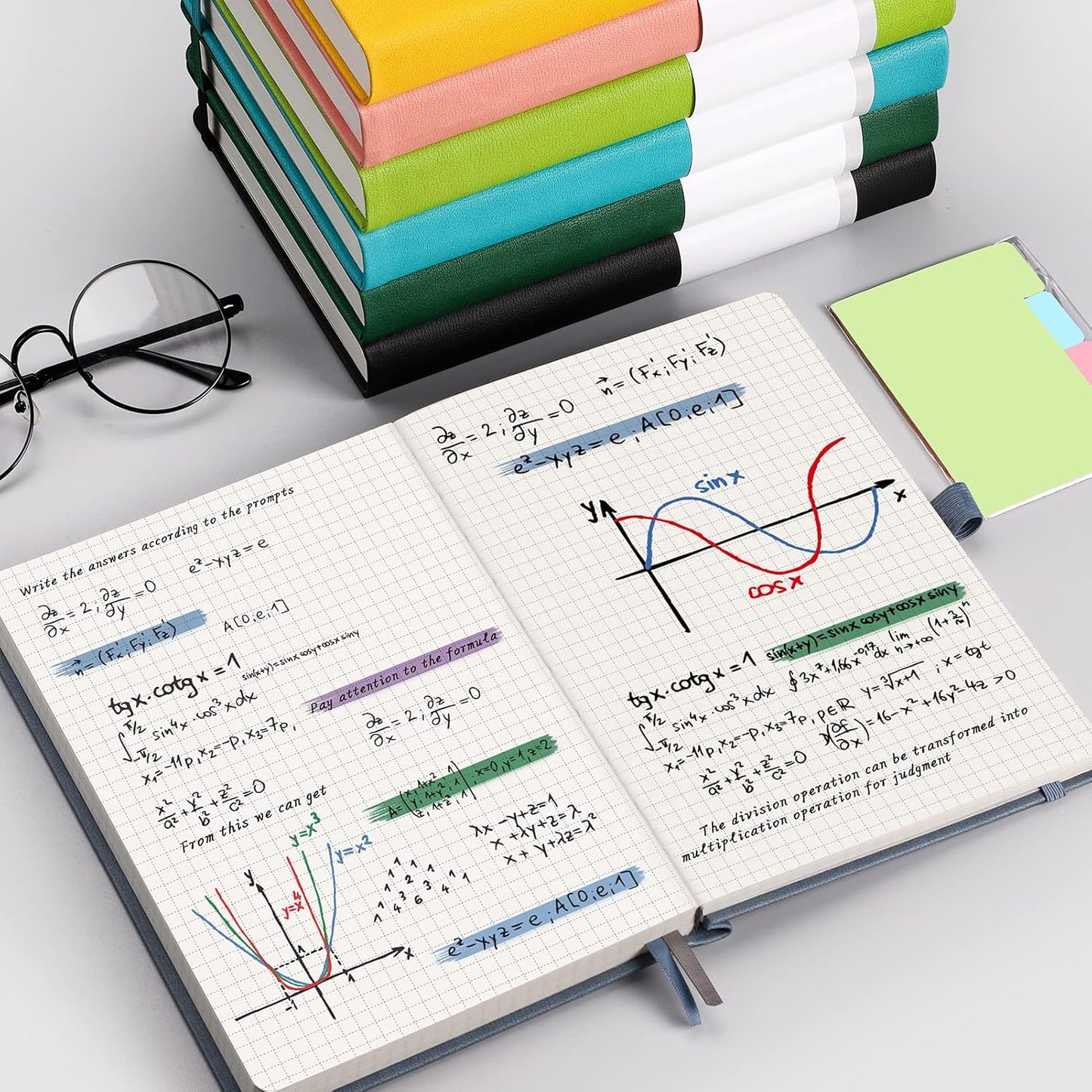 AHGXG Graph Paper Notebook - 320 Pages Grid Notebook Thick Journal A5, 100gsm Thick Graph Paper, Leather Hardcover, Inner Pocket,5.75'' × 8.38''- Cyan
