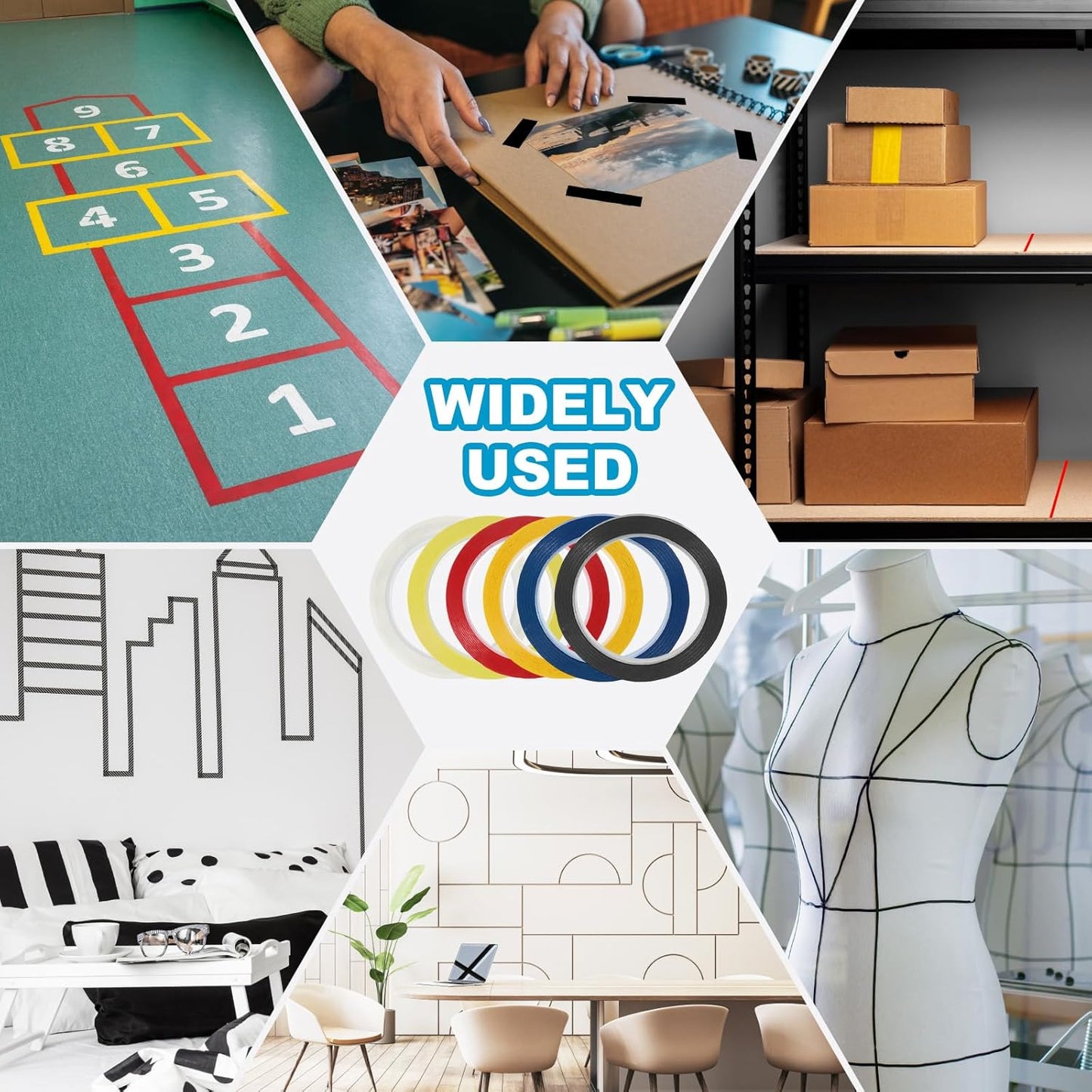 MECCANIXITY Whiteboard Tape 1/8" x 72 Yard Pinstripe Graphic Chart Line Grid Marking Tapes for Classroom Office Dry Erase Board Art, Light Yellow, Pack of 5