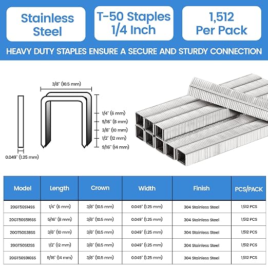 meite T50 Staple Gun Staples Marine, 1/4 Inch 304 Stainless Steel T50 Staples - Image 2