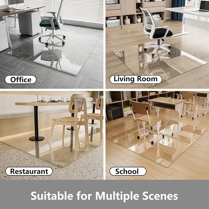 Koonmi Chair Mat for Carpet, Tempered Glass 60"x80" Office Chair Mat, Glass - Image 7