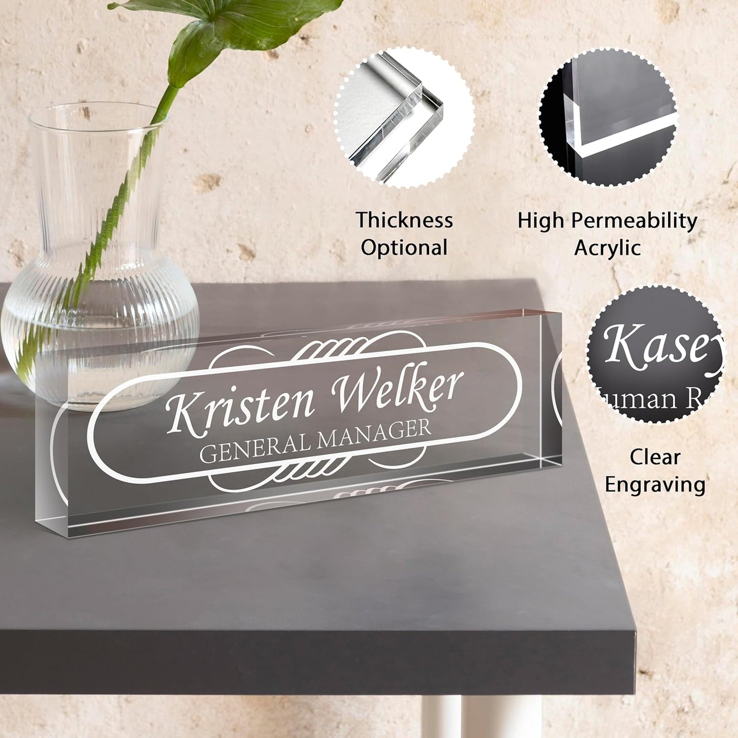 Gowellly Desk Name Plate Personalized - Custom Acrylic Name Plate for Desk - Enterprise Custom Logo/Text nameplates - Employee Appreciation Gifts (engrave-8)