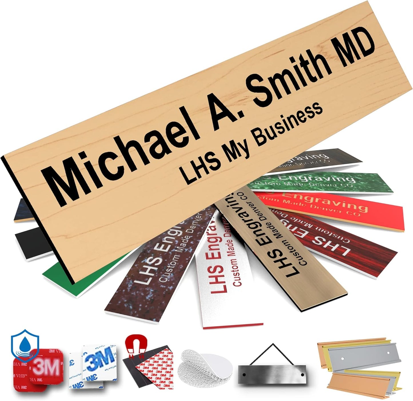 Engraved Name Plates for Door Sign Personalized Cashew Plastic Plaque with Black Letters - Made in USA 2x12 N6