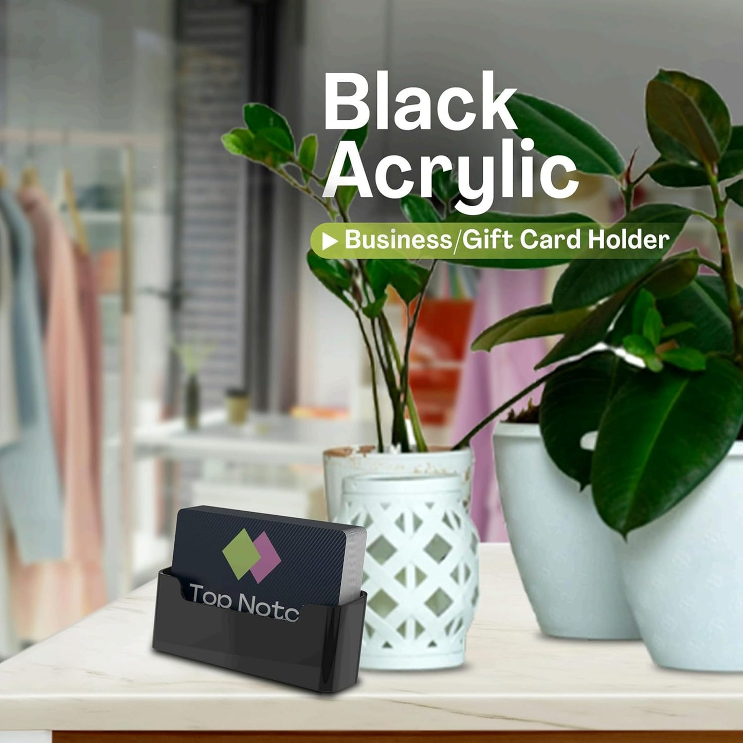 Acrylic Business Card Holder for Desk - Gift & Business Card Display Stand, Sleek & Durable Card Holder Display for Office, Home & Retail Use, Fits 50 Business Cards, 6 Pack - Black