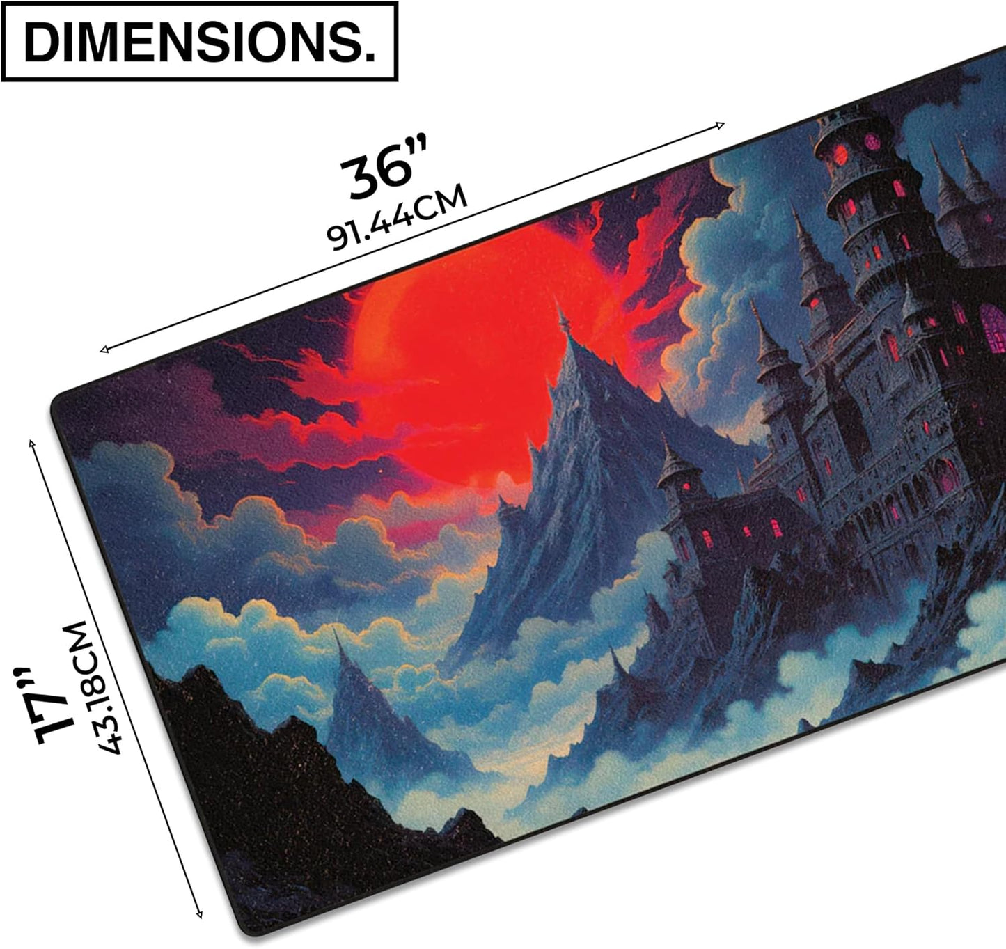 MPCO. Dark Fantasy Large Gaming Desk Pad - 36" x 17" Duraglyde Fabric The Red Luna Desk Mats - Non-slip, Washable, Smooth Glide for Precision Gaming & Work