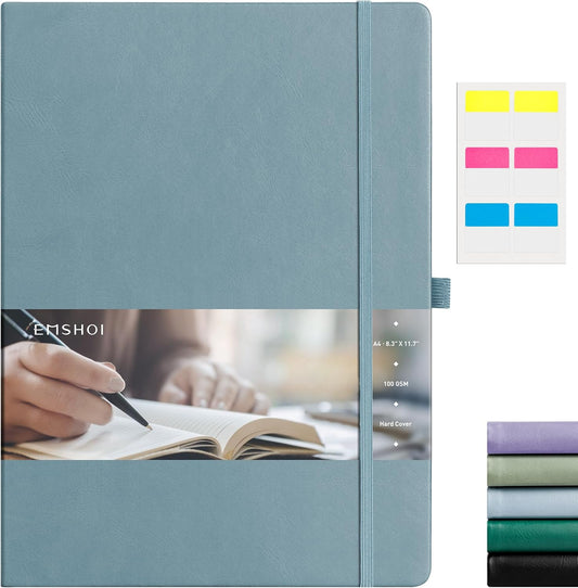 EMSHOI Graph Paper Notebook, 8.5" x 11" Hardcover Leather Journal for Women Men, 192 Pages 100 GSM Grid Paper A4 Large Journals for Writing, Graph Notebook for Work, Graphing, Engineering, GrayBlue