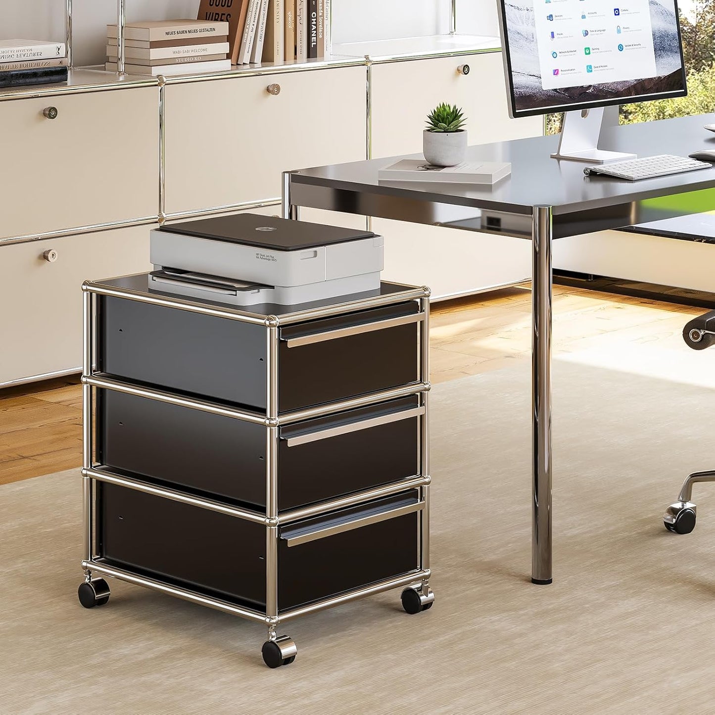 Steel Mobile File Cabinet for Office & Home with 360° Silent Wheels, Smooth Drawer Slides, Large Capacity, Waterproof and Rust-Proof, Stylish & Durable Storage Cabinet (3 Drawer, Black)