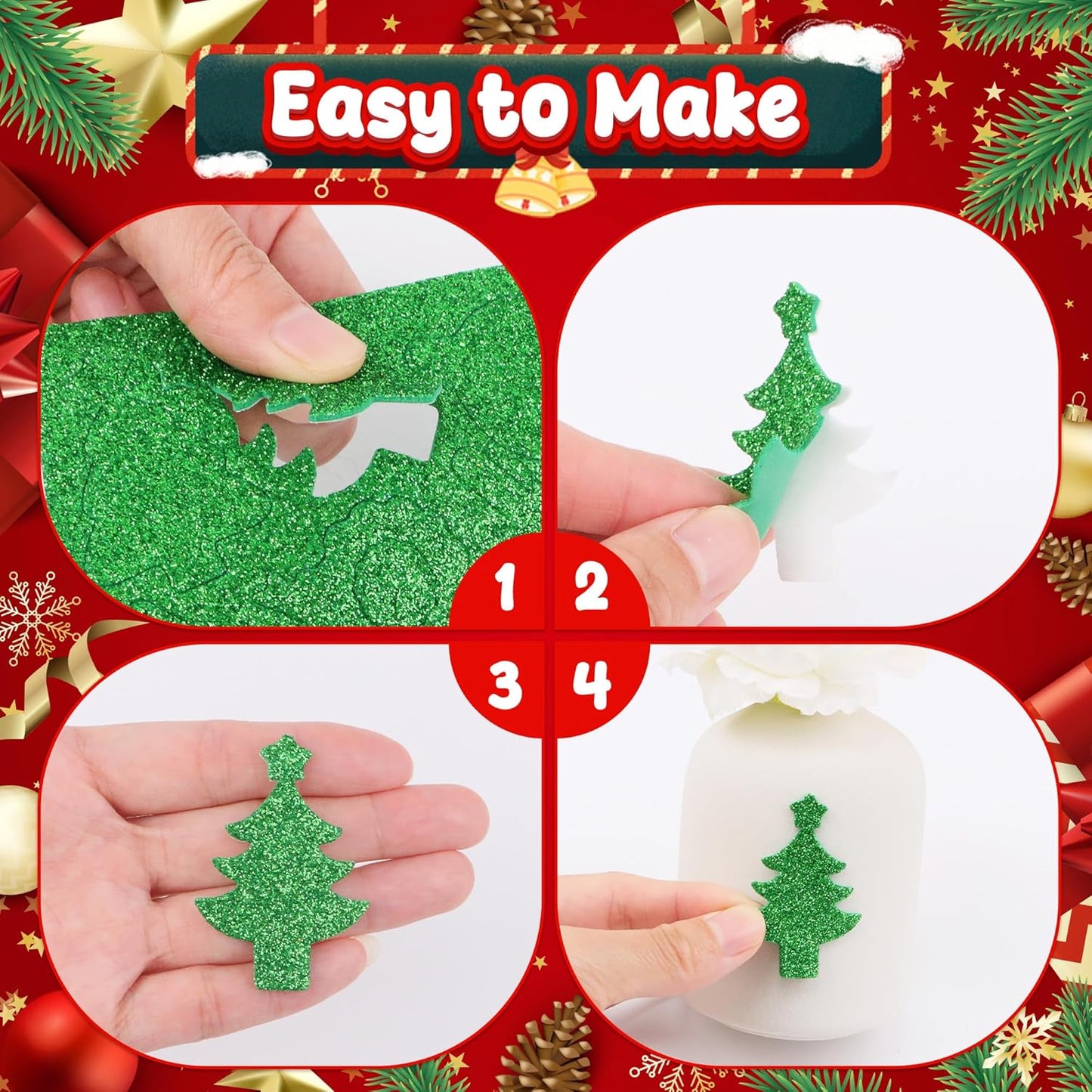 Foam Stickers Glitter Colorful Self Adhesive Stickers, Sticker for Kids Crafts Arts Supplies Scrapbooking DIY Greeting Card Envelopes Home Decor(Christmas Style)