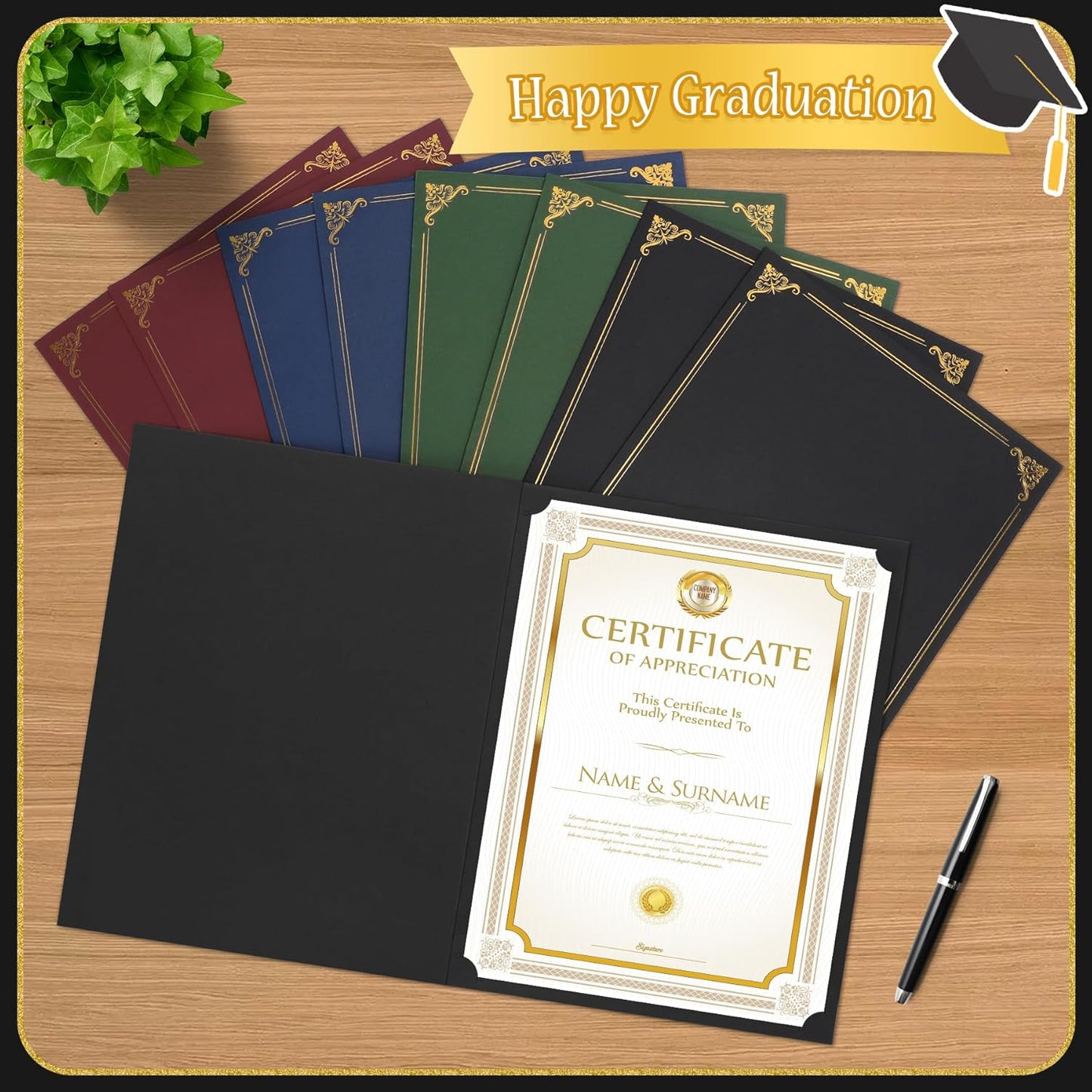 Ndsox 50 Packs Black Certificate Holders, Graduation Diploma Holders, 350GSM, Diploma Covers with Gold Foil Border for Letter Size 8.5" x 11" Award Certificate Paper, Cardstocks and Documents