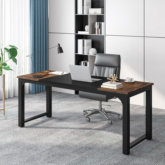 Tribesigns 63” Executive Desk, Large Office Computer Desk with Thicken Frame, Modern Simple Workstation Business Furniture for Home Office, Rustic Brown/Black, 63'' W x 23.6'' D