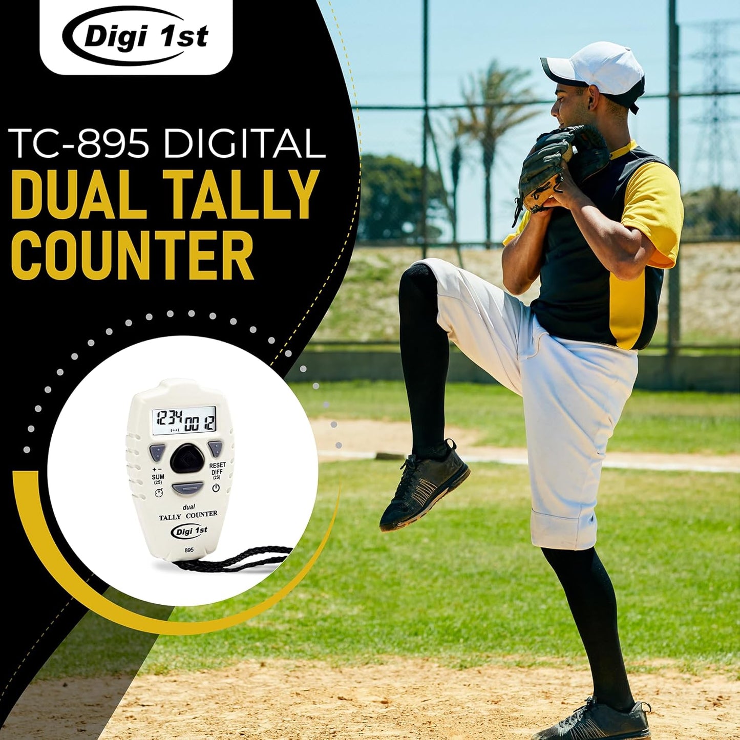 TC-895 Digital Dual Tally Counter, Electronic Up Down Clicker Counter, Add/Subtract People Counter, Handheld Pitch Counter for Golf, Lap & Sports Games