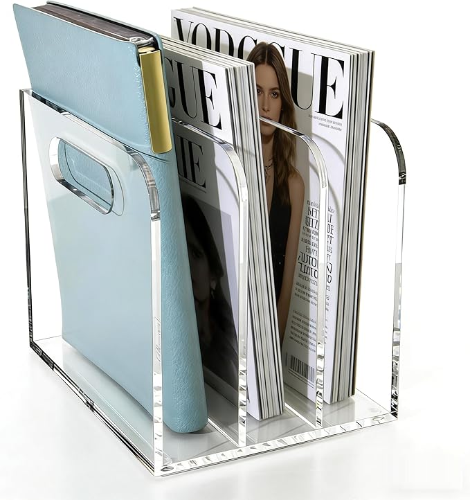 Acrylic Magazine File Holder, 3 Vertical Compartments Desk Document Sorter by Unknown