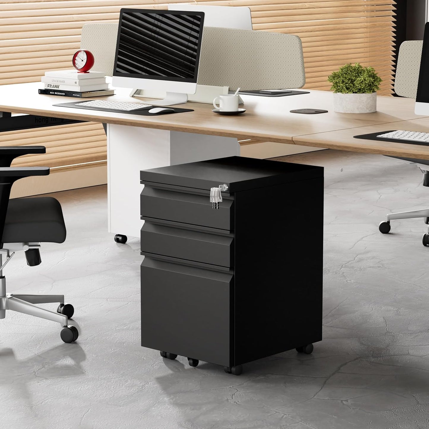 Metal Mobile File Cabinet with Lock and 4 Keys - Fully Assembled, Under Office Desk 3 Drawers Filing Cabinet for Home Office with Anti-tilt Wheels, A4/Legal/Letter Hanging File Drawers