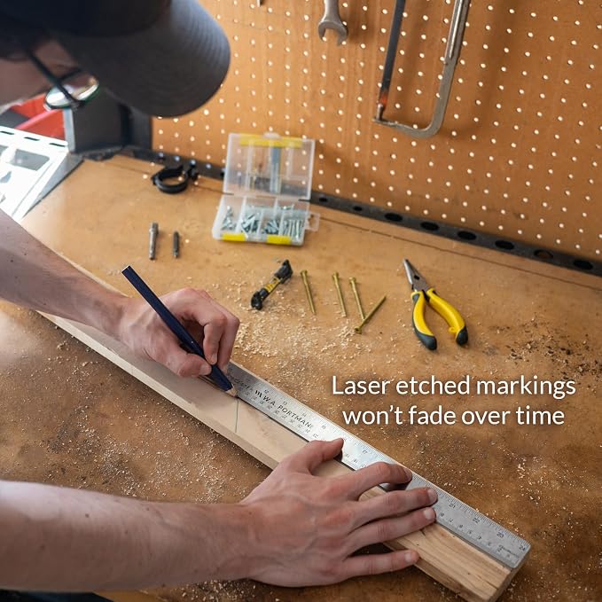Breman Precision Metal Ruler 18 Inch Cork Back – Stainless Steel Straight Edge - Image 5