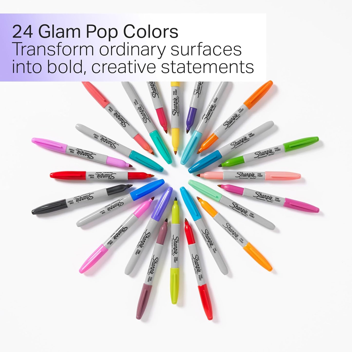 Sharpie Glam Pop Permanent Markers Fine Tip Marker Set Coloring Art Drawing Writing Markers Assorted Colors 24 Count