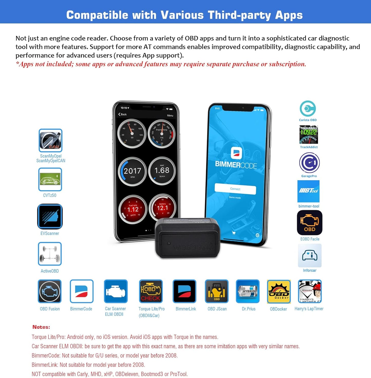 Veepeak OBDCheck BLE+ Bluetooth OBD II Scanner Wireless Car Diagnostic Scan Tool Check Engine Code Reader for iOS & Android