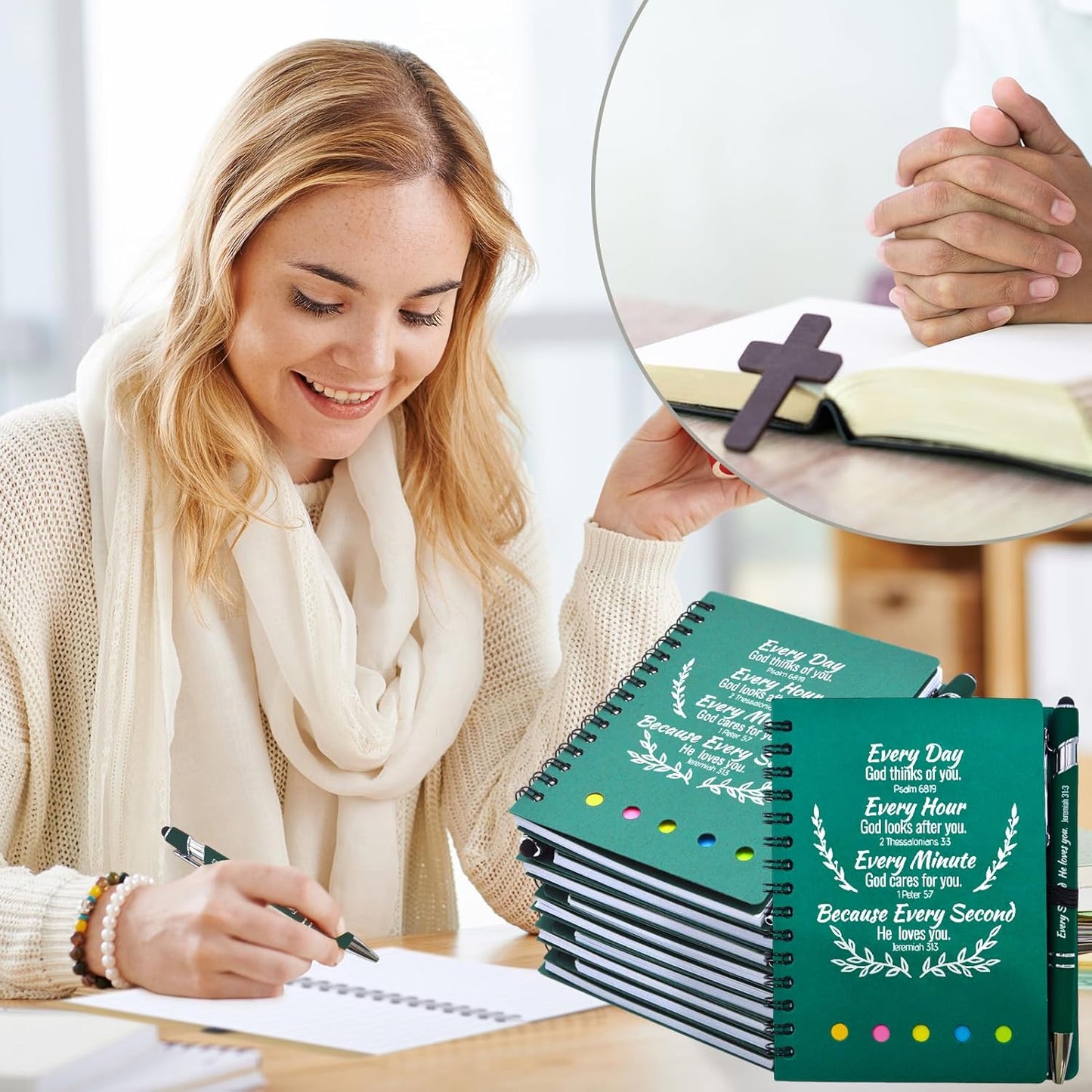 40 Pcs Bulk Fathers Day Christian Gifts Prayer Journal for Woman - 20 Set Religious Notepad with Christian Pen - Bible Notebook - Church Gifts for Inspirational, Bible Study, Devotions ( Green )