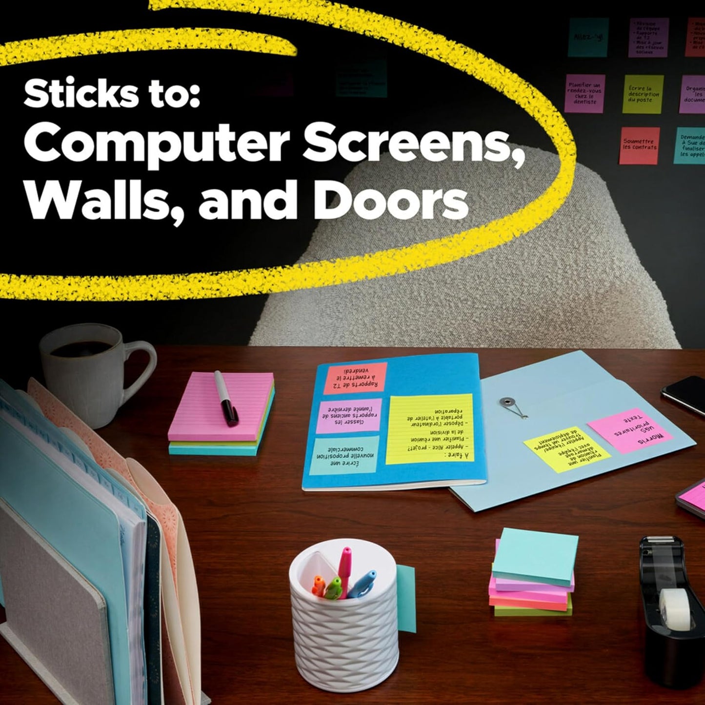Post-it Super Sticky Notes Multi-Size Supernova Neons | Lined | Double Sticking Power | 15 Pads, Pack of 12