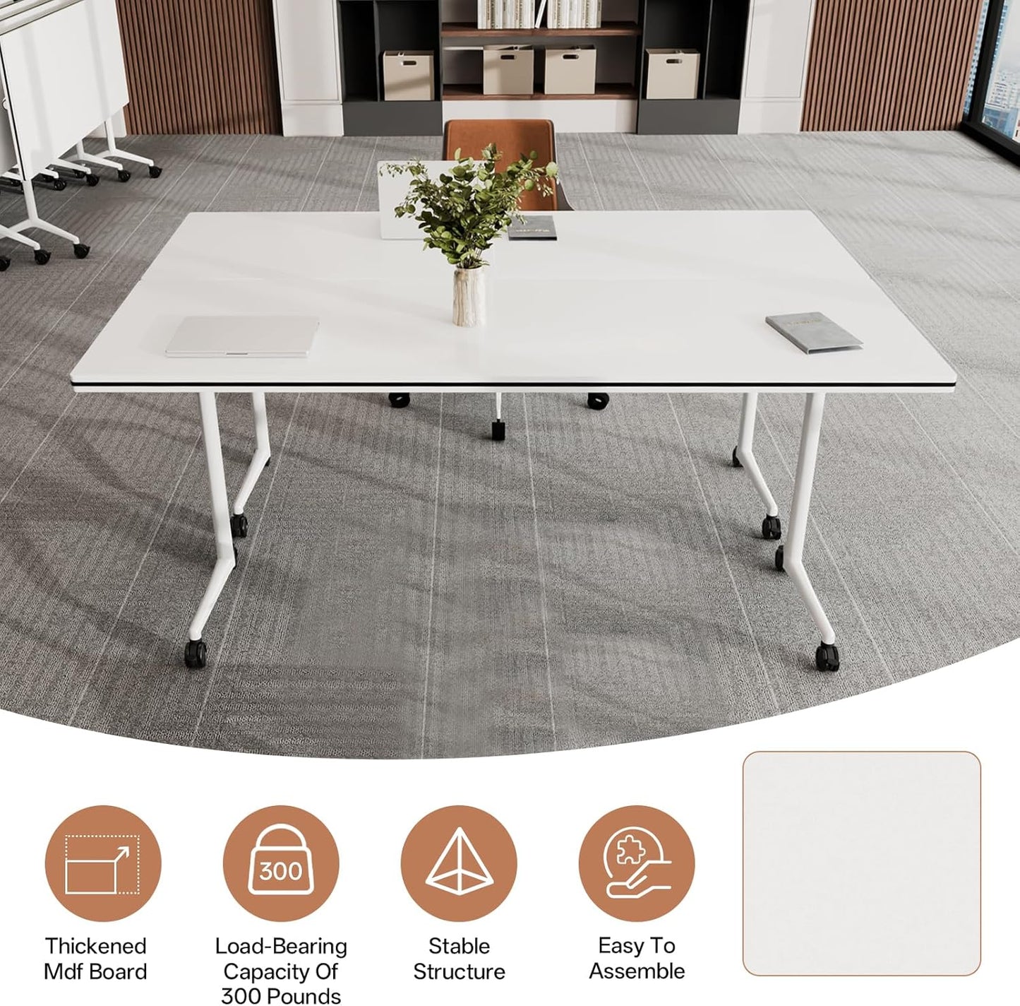 Conference Table, Folding Conference Tables for 2-20 People, Modern Conference Room Table with Wheels, Super Sturdy Large Rectangle Mobile Meeting Seminar Tables for Office (2PCS 61.0in)