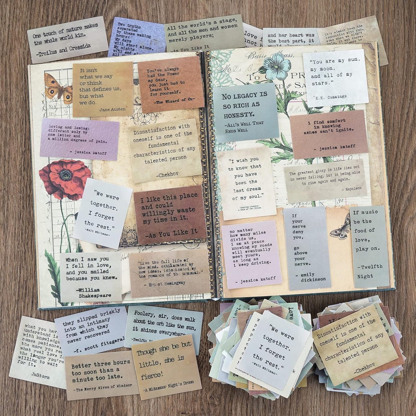 LakoArt 120 Pieces Non-repetitive Retro Typewriter Style Motivational Quote Stickers, Inspirational Vintage Journaling Stickers, Famous Words Scrapbook Sticker for Planner Bullet Junk Journal Laptop